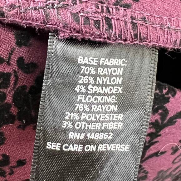 NWT Torrid Ponte Slim Fix Pixie Pant Burgundy Purple Black Flocked 3X Whimsigoth - Picture 7 of 7